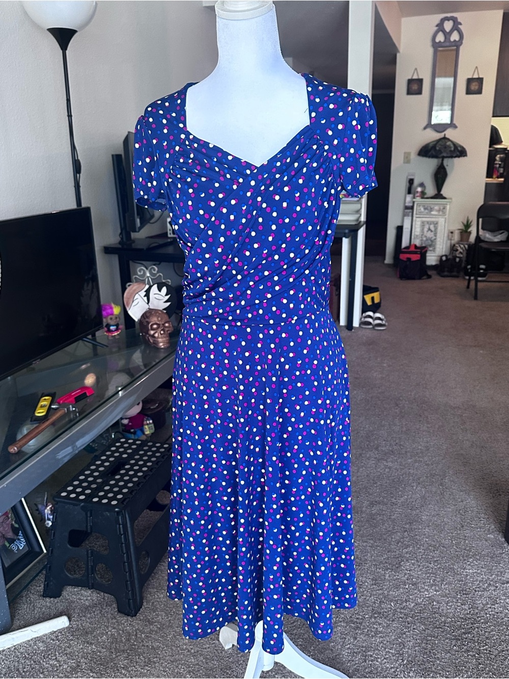 Leota Royal Blue Polka Dot Midi Dress